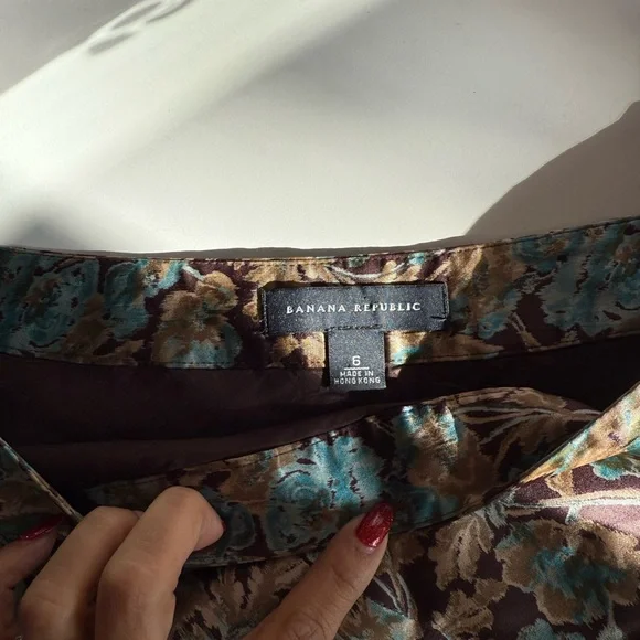 Vintage Banana Republic Silk Floral Midi Skirt Brown Blue Boho Size 6 - Picture 10 of 10